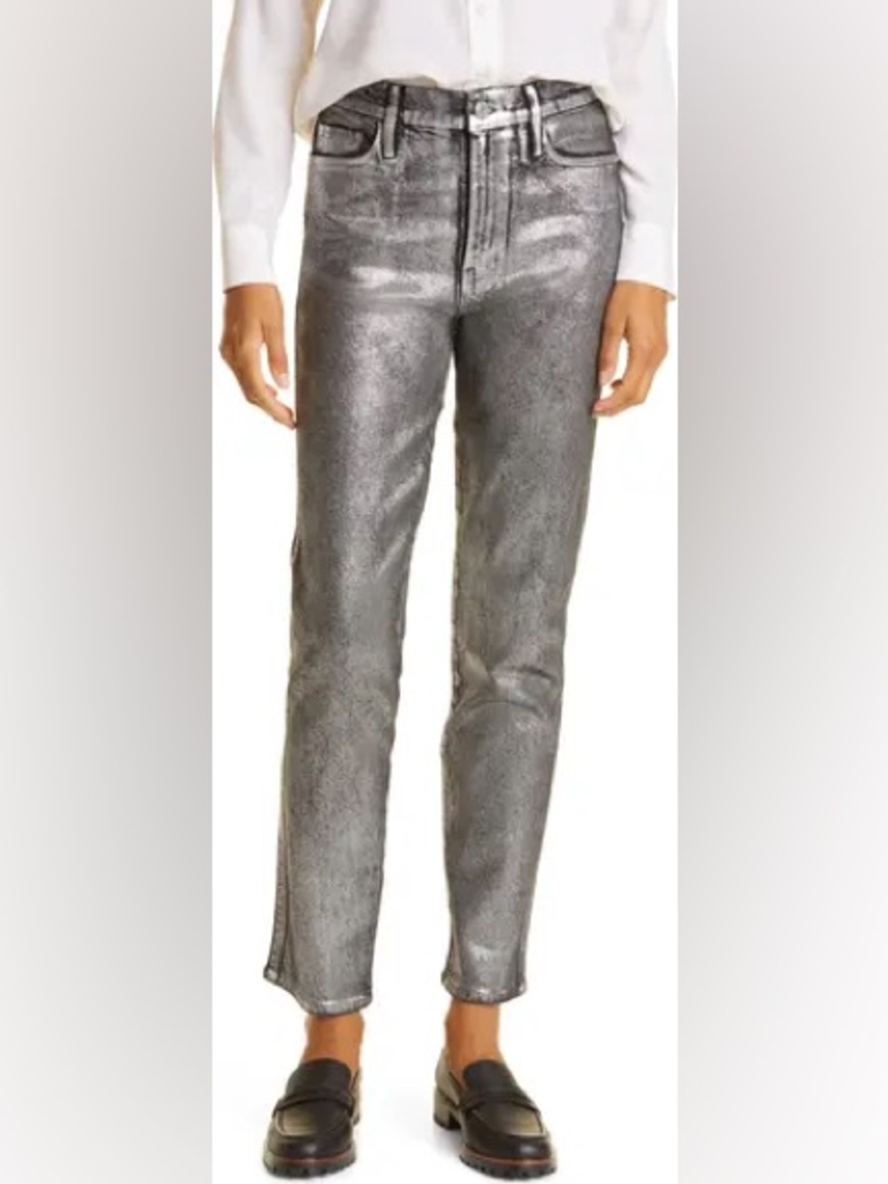 FRAME Le High Skinny Crop coated jeans in Chrome Noir silver 25